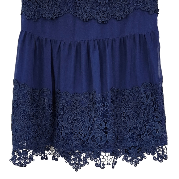 Es. Feel Dark Blue Lace Sleeveless Bridal Prom Formal Short Dress - Picture 7 of 10